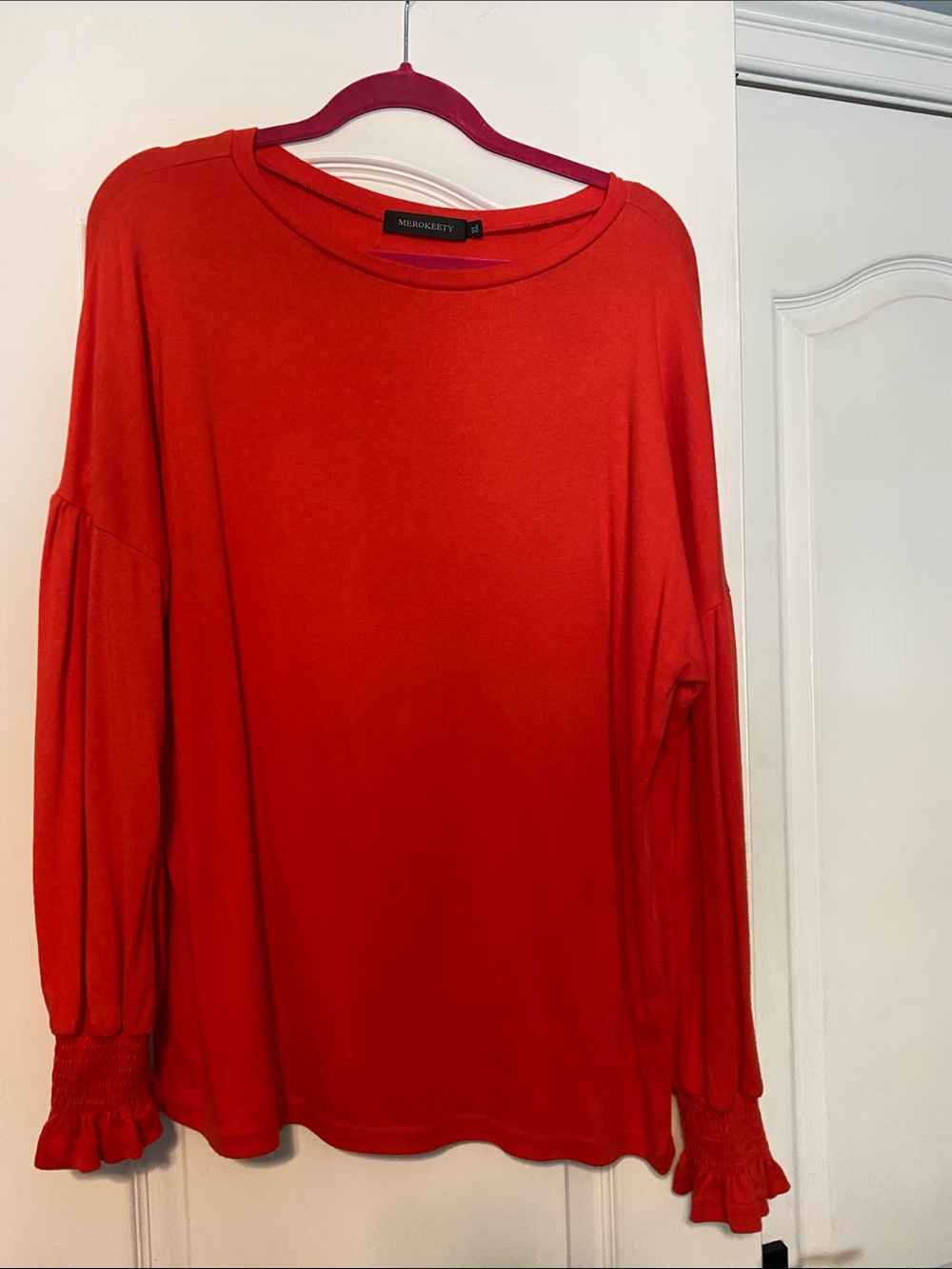 Mediterranean Red/Orange Long-Sleeve Ruffle Cuff Top